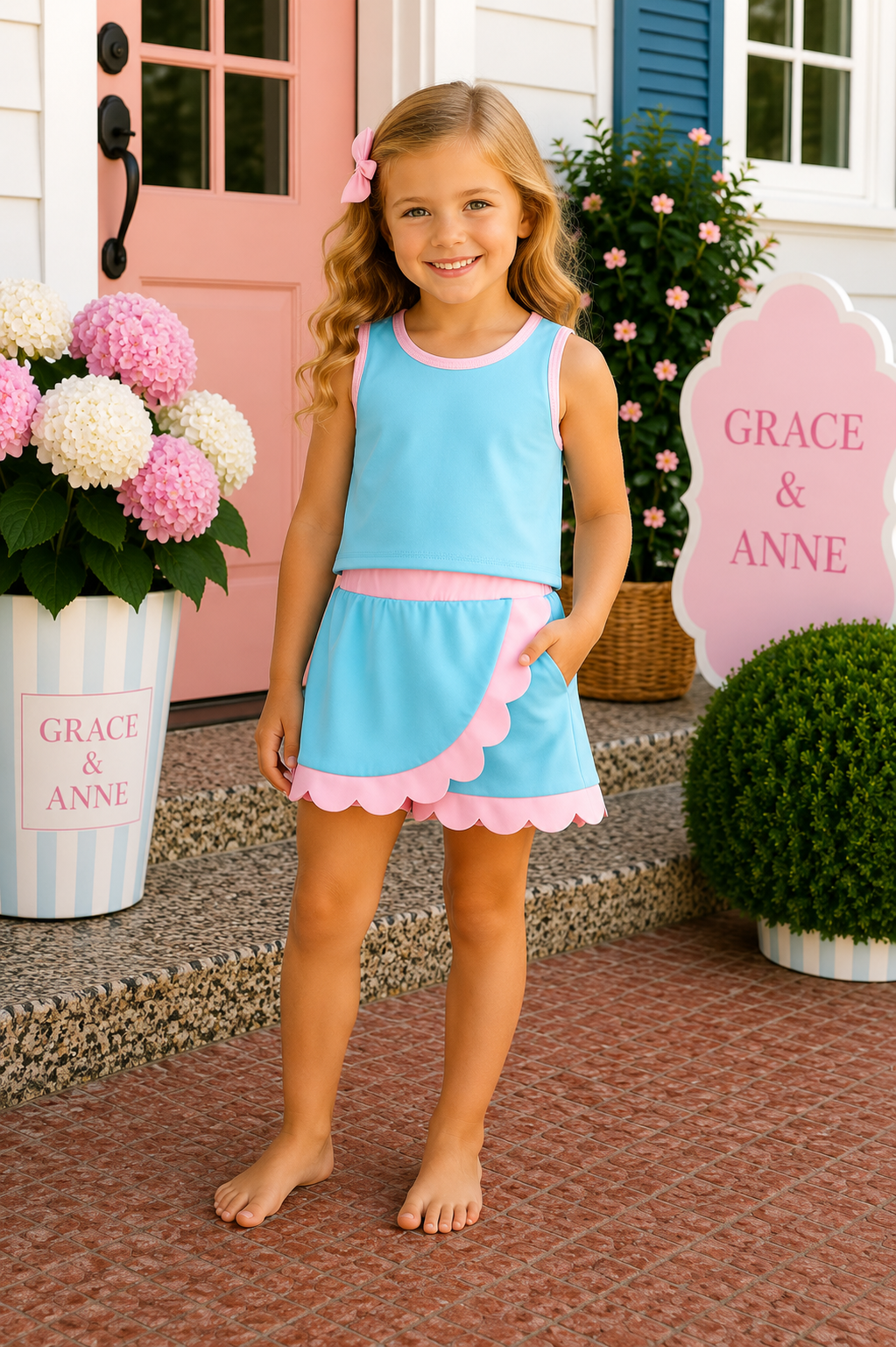 Blue Performance Scalloped Skorts Set