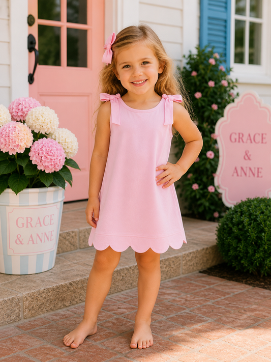 Pink Scalloped Bow Dress