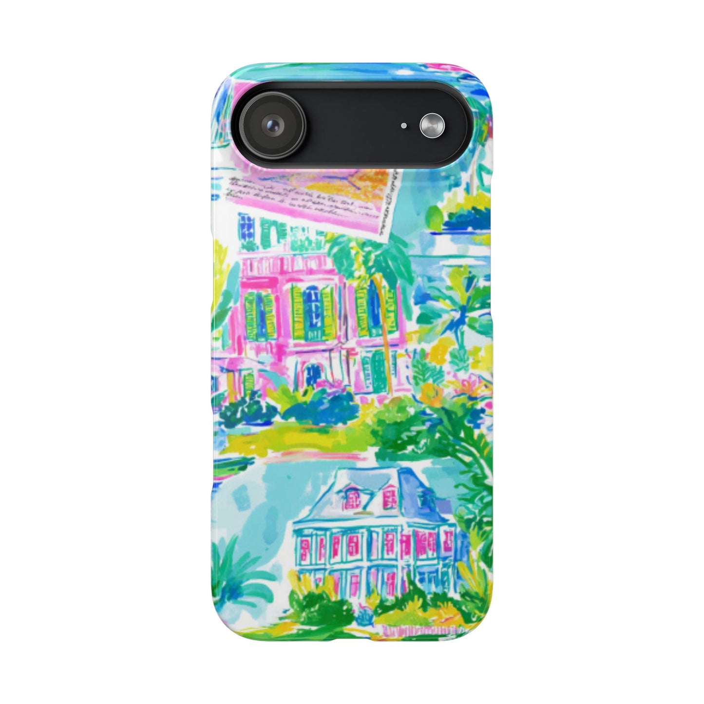 Tropical Pastel Beach Houses Print - PHONE CASE