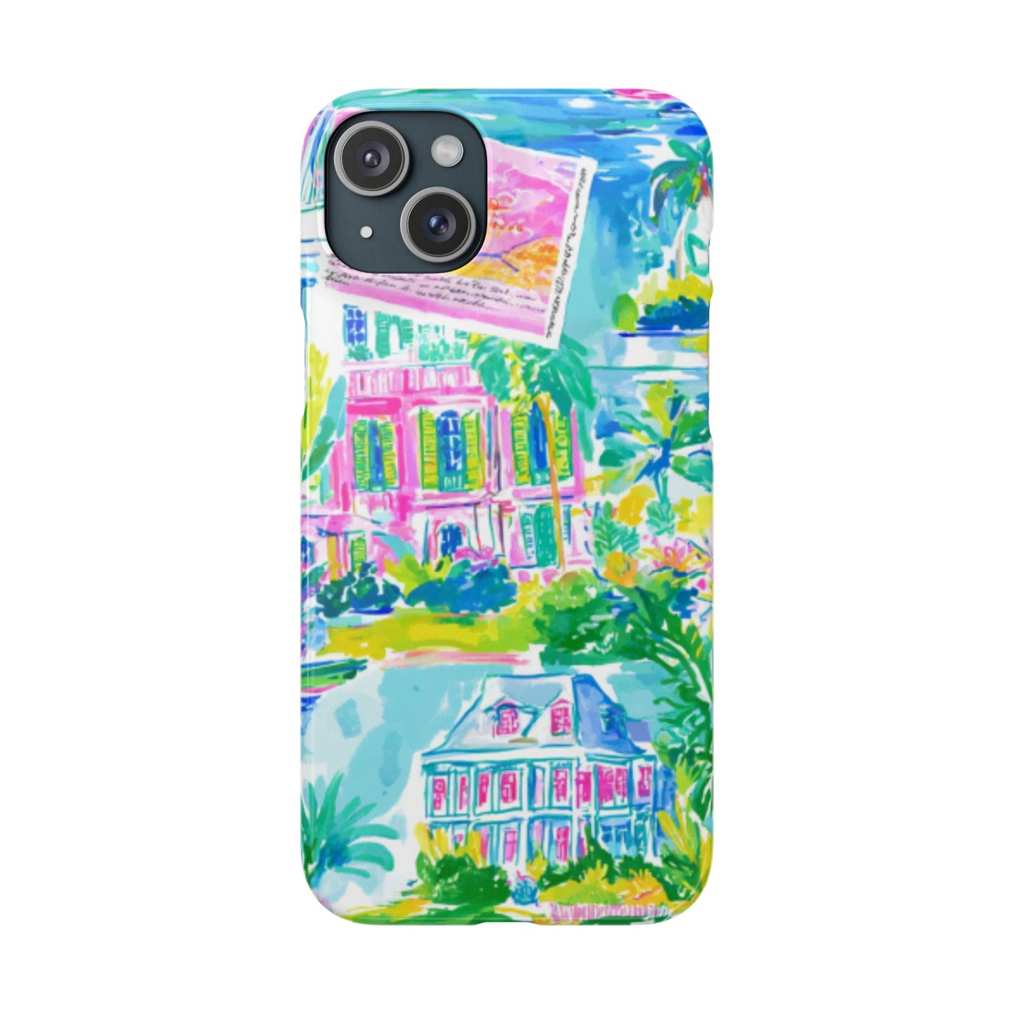 Tropical Pastel Beach Houses Print - PHONE CASE
