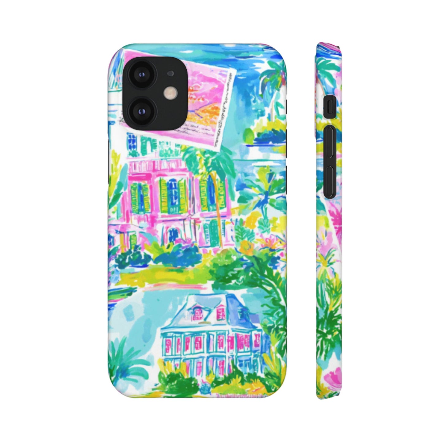 Tropical Pastel Beach Houses Print - PHONE CASE