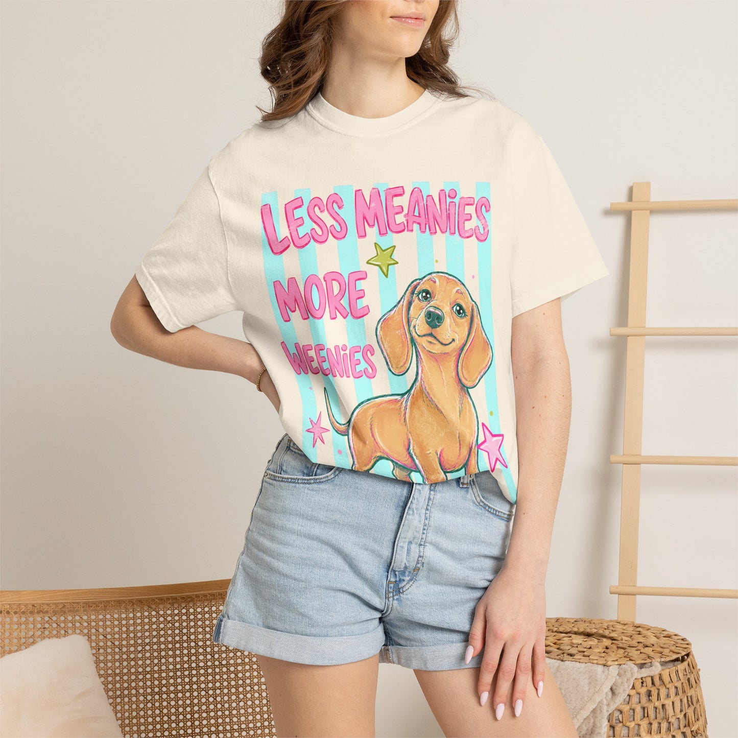 Dachshund Graphic T-Shirt — "Less Meanies More Weenies" Cute Dog Tee