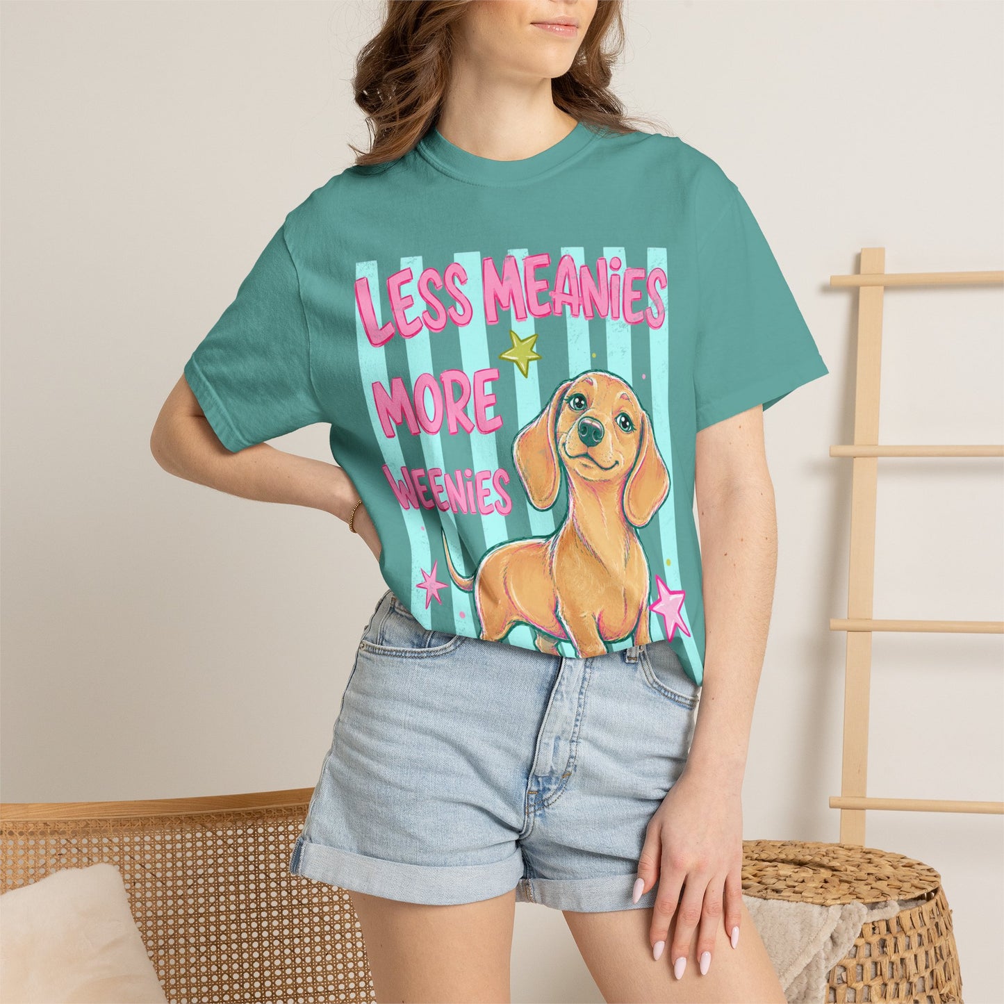 Dachshund Graphic T-Shirt — "Less Meanies More Weenies" Cute Dog Tee