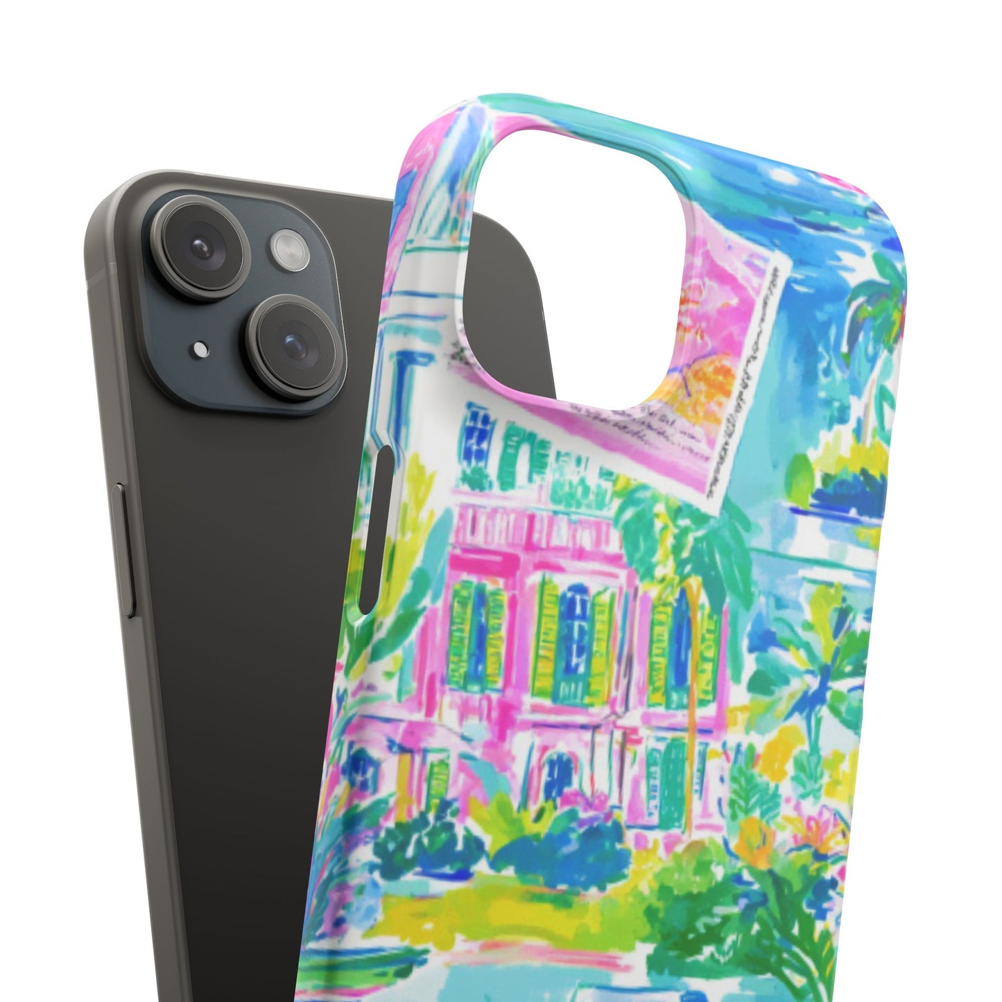 Tropical Pastel Beach Houses Print - PHONE CASE