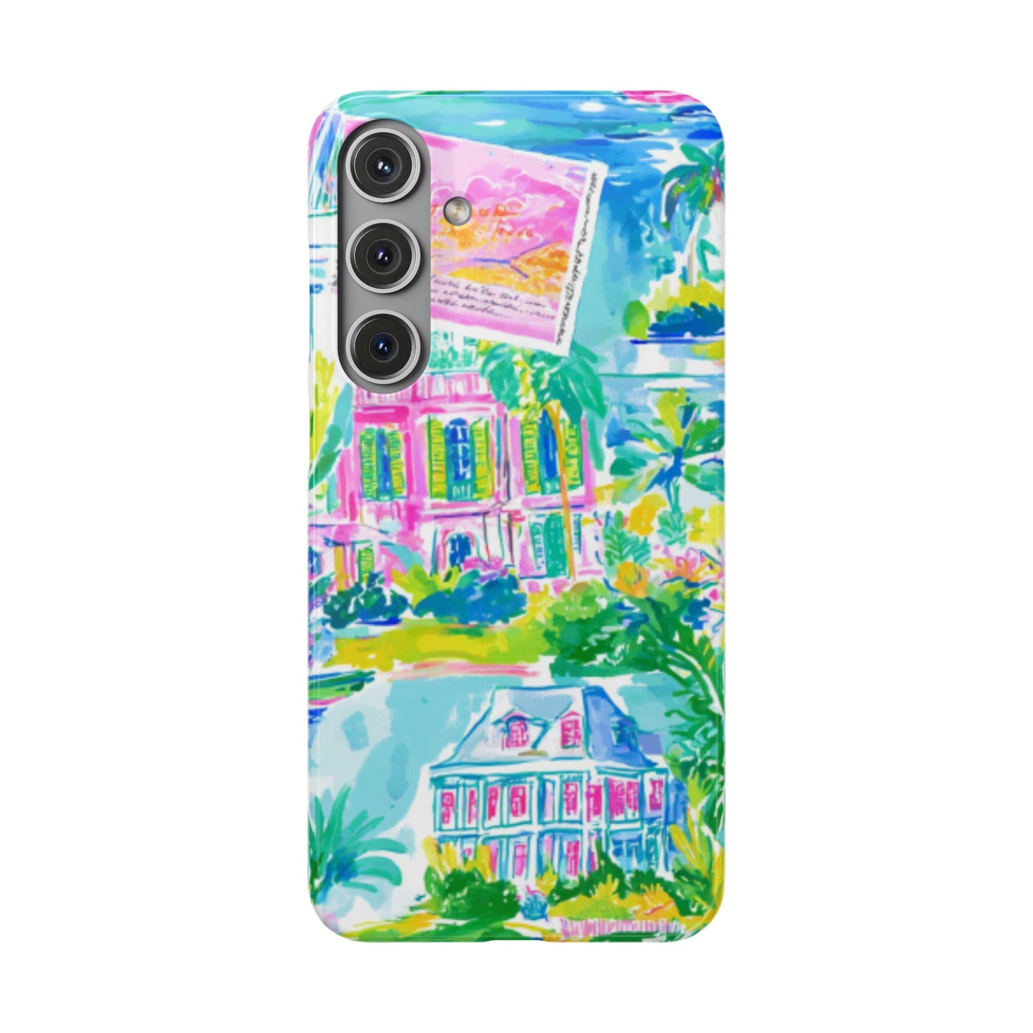 Tropical Pastel Beach Houses Print - PHONE CASE