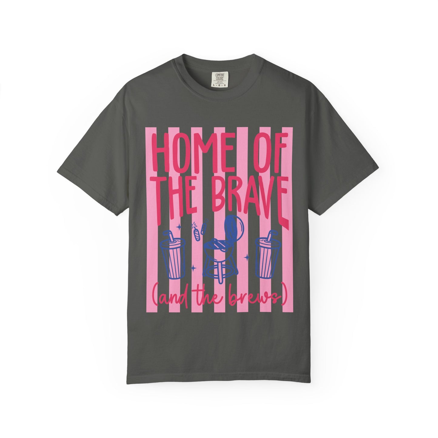 T-Shirt — “Home of the Brave (and the Brews)” Patriotic Coffee & Beer Graphic Tee