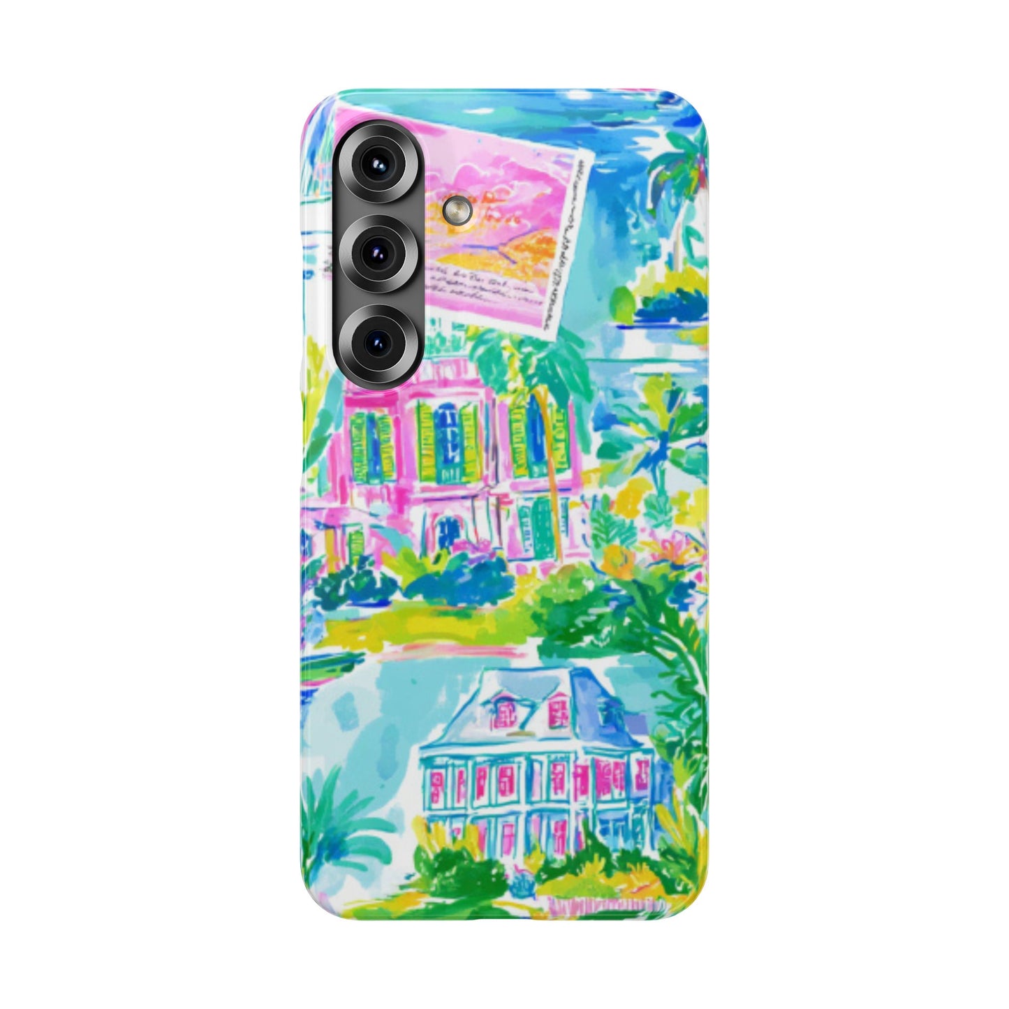 Tropical Pastel Beach Houses Print - PHONE CASE