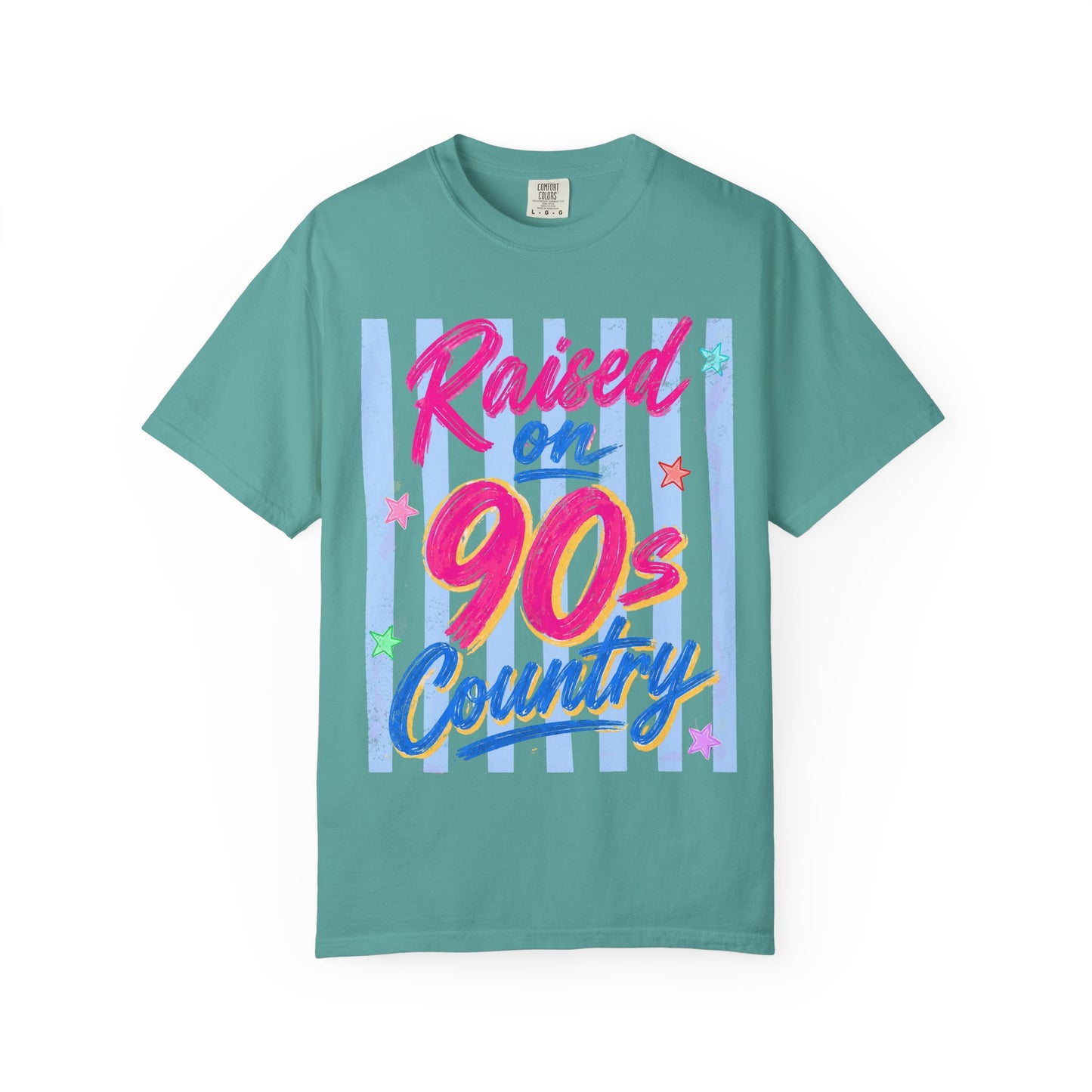 T-Shirt — "Raised on 90s Country" Retro Neon Graphic Tee