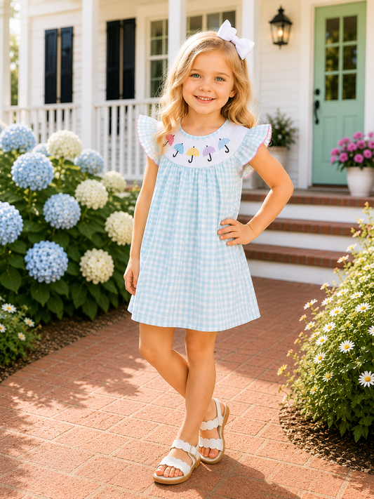 Blue Umbrella Smocked Dress