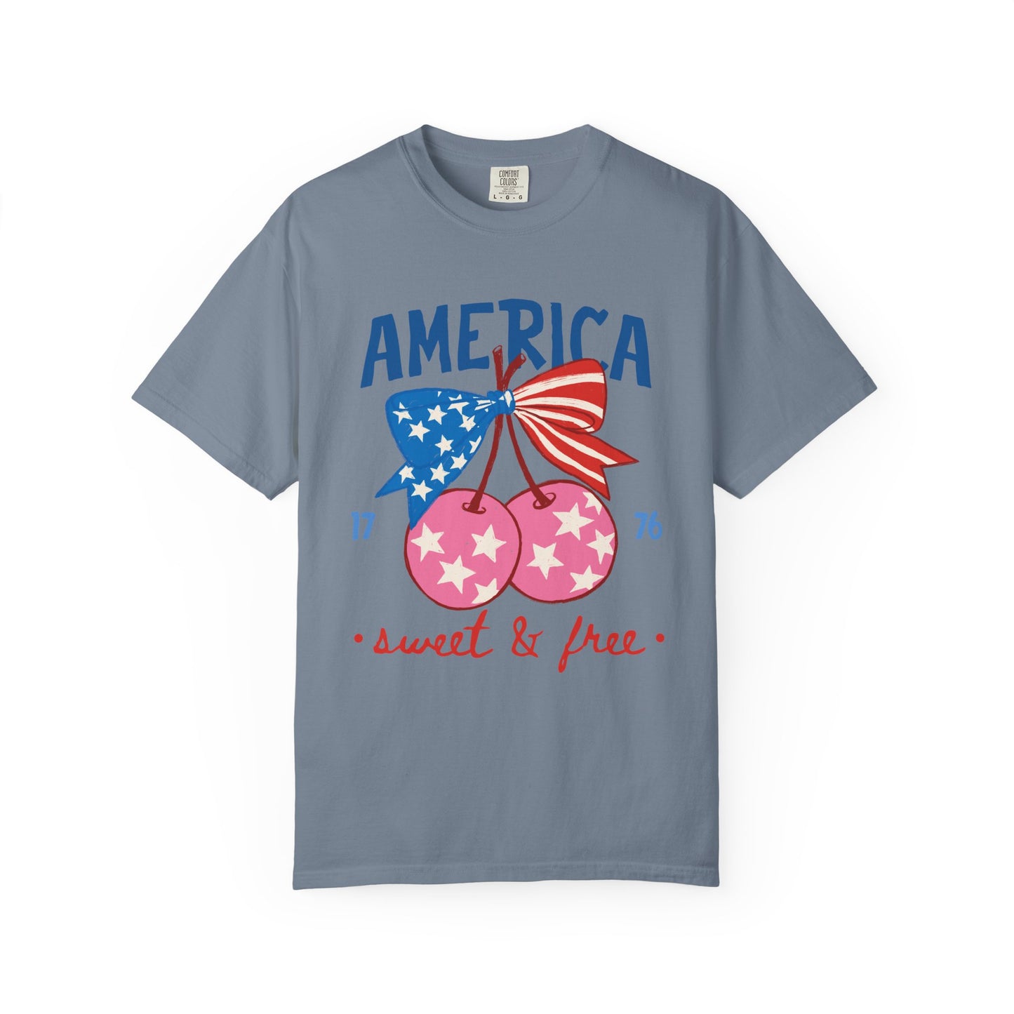 America Sweet & Free T-Shirt — Patriotic Cherry Graphic Tee