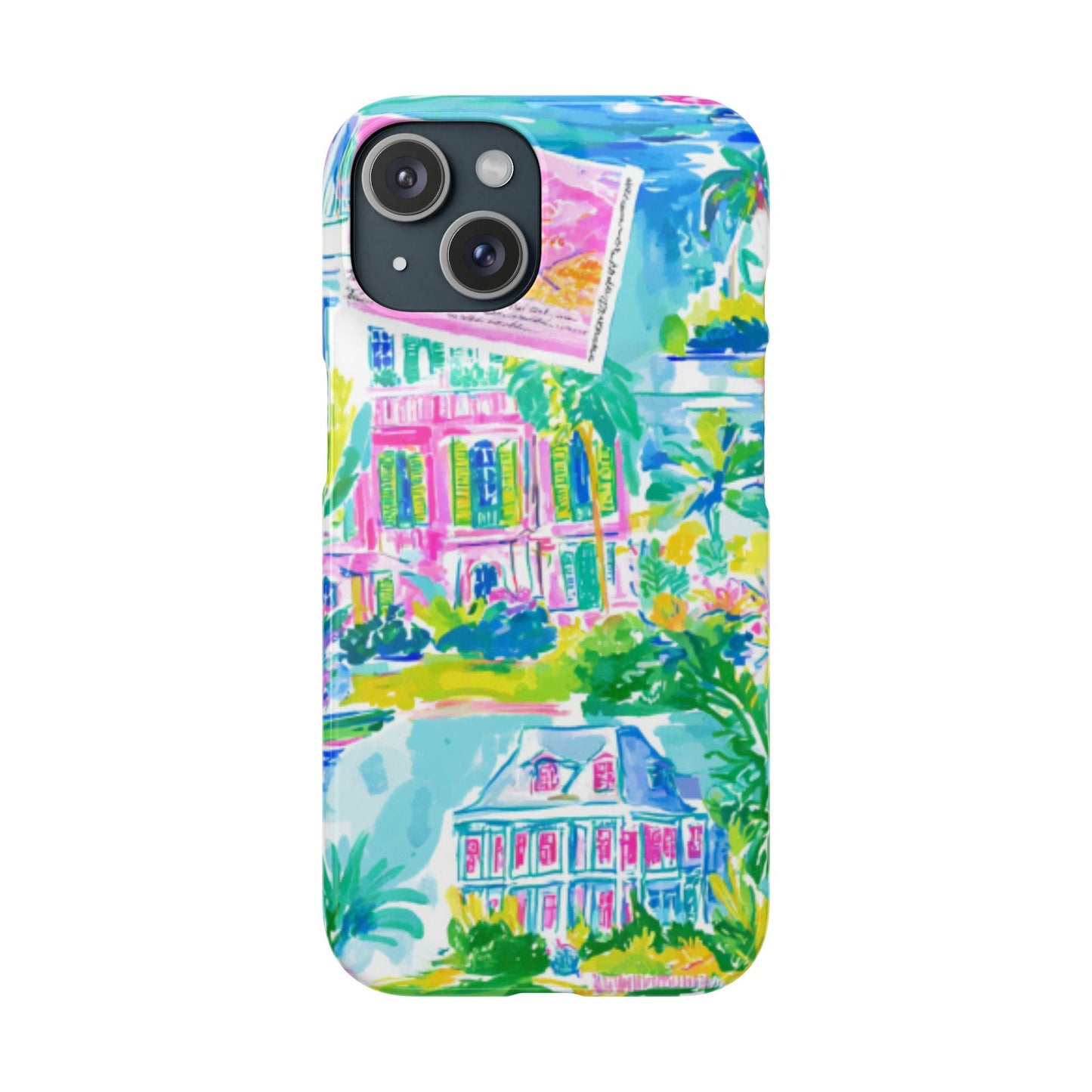 Tropical Pastel Beach Houses Print - PHONE CASE