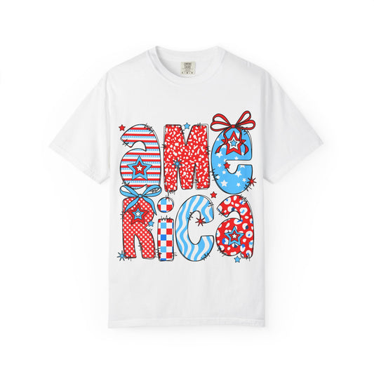 America Graphic T-Shirt — Patriotic Red White Blue 4th of July Tee