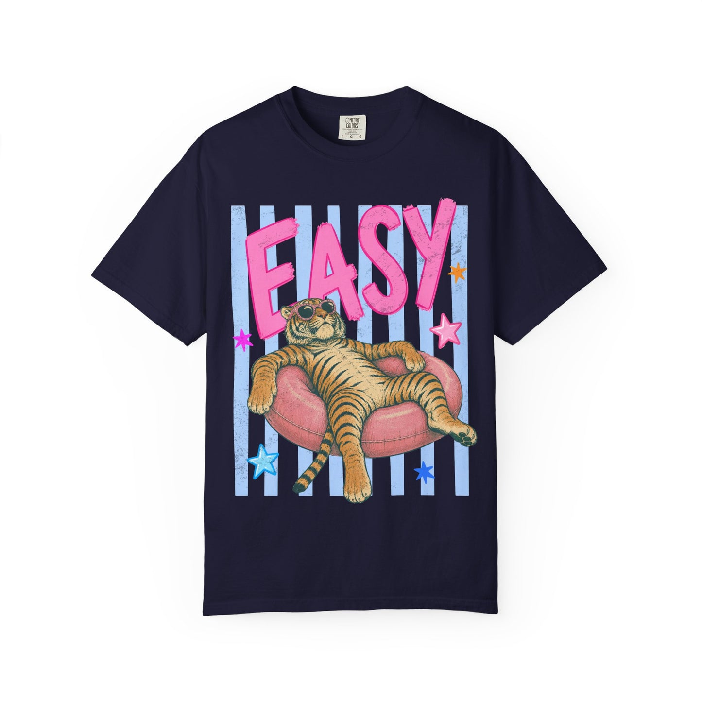 Easy Tiger T-Shirt — Relaxed Graphic Tee with 'EASY' Lounge Cat Design