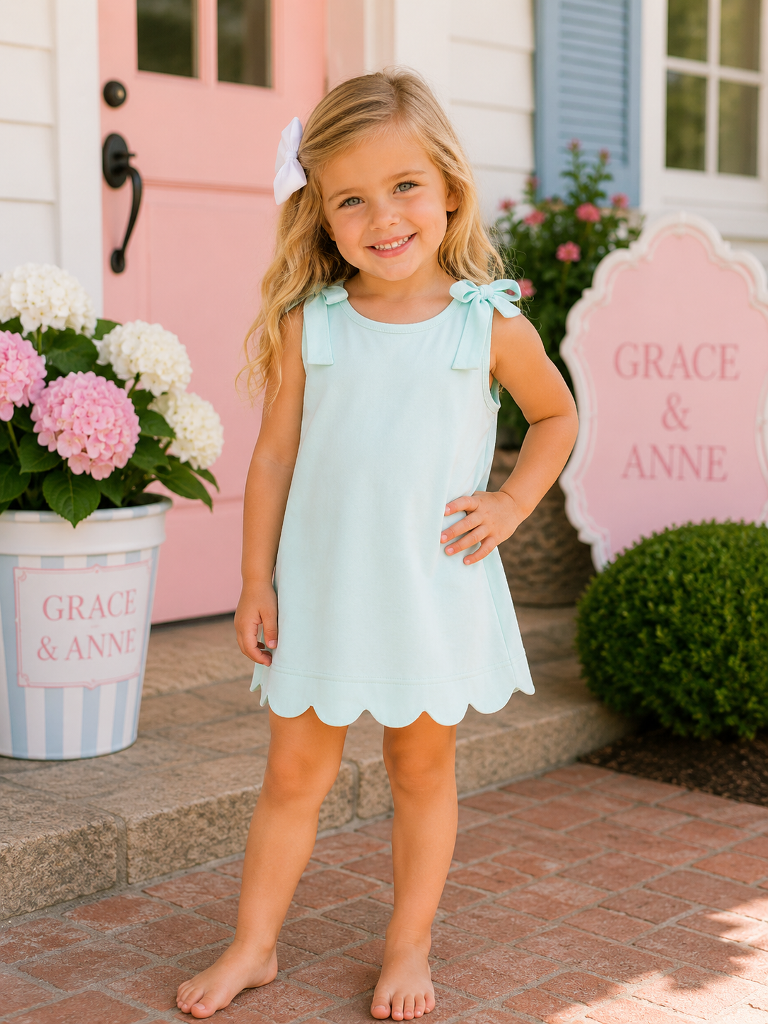 Mint Scalloped Bow Dress