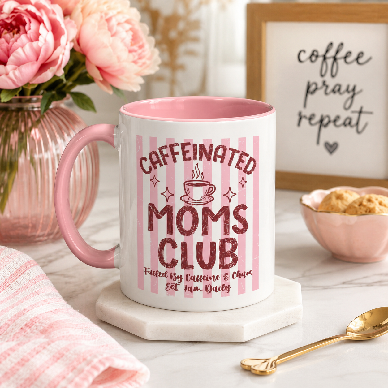 Caffeinated Moms Club Accent Coffee Mug — Funny Mother's Day Gift (11/15oz)