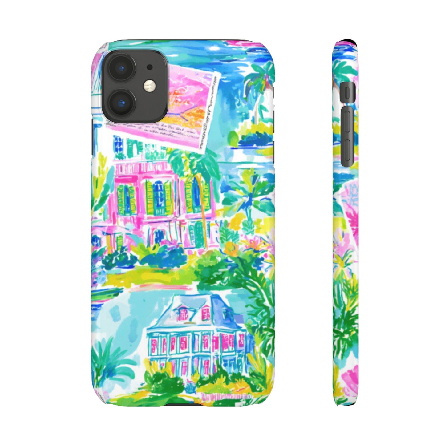 Tropical Pastel Beach Houses Print - PHONE CASE