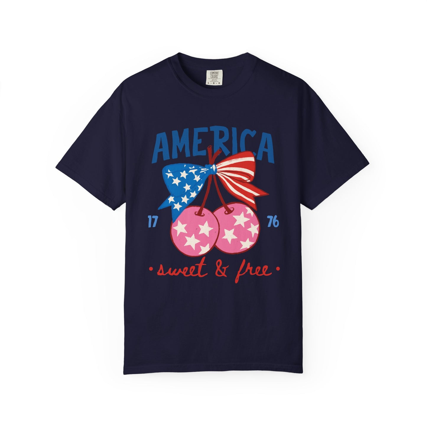 America Sweet & Free T-Shirt — Patriotic Cherry Graphic Tee
