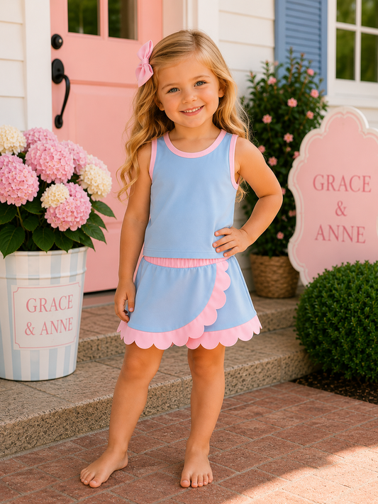Blue Performance Scalloped Skorts Set