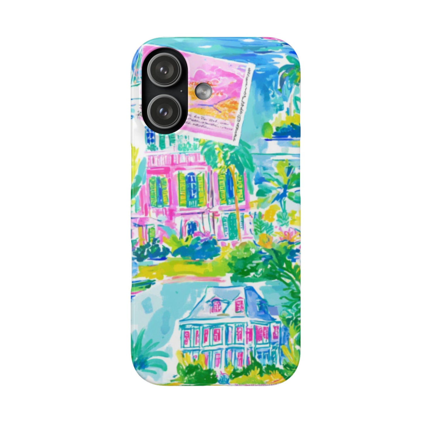 Tropical Pastel Beach Houses Print - PHONE CASE