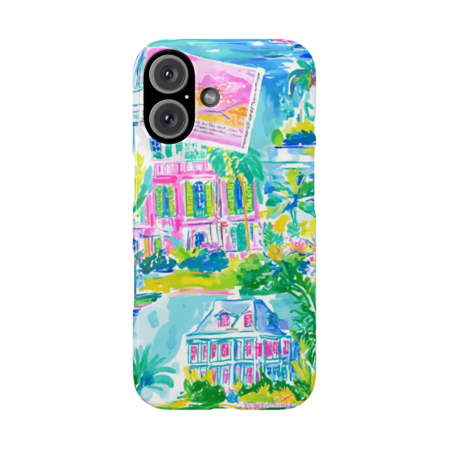 Tropical Pastel Beach Houses Print - PHONE CASE
