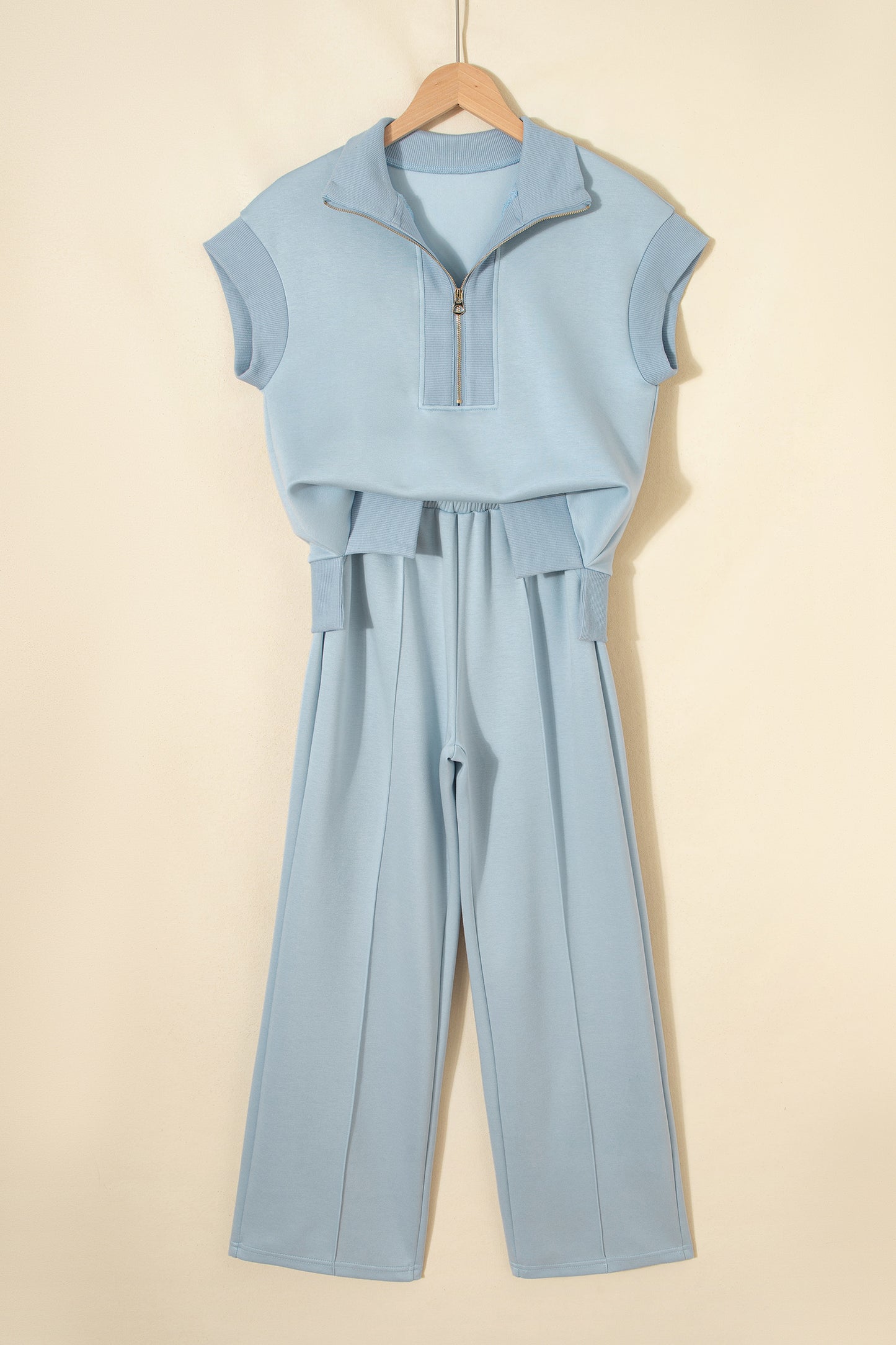 Light Grey Half Zip Polo Tee Casual Pant Set