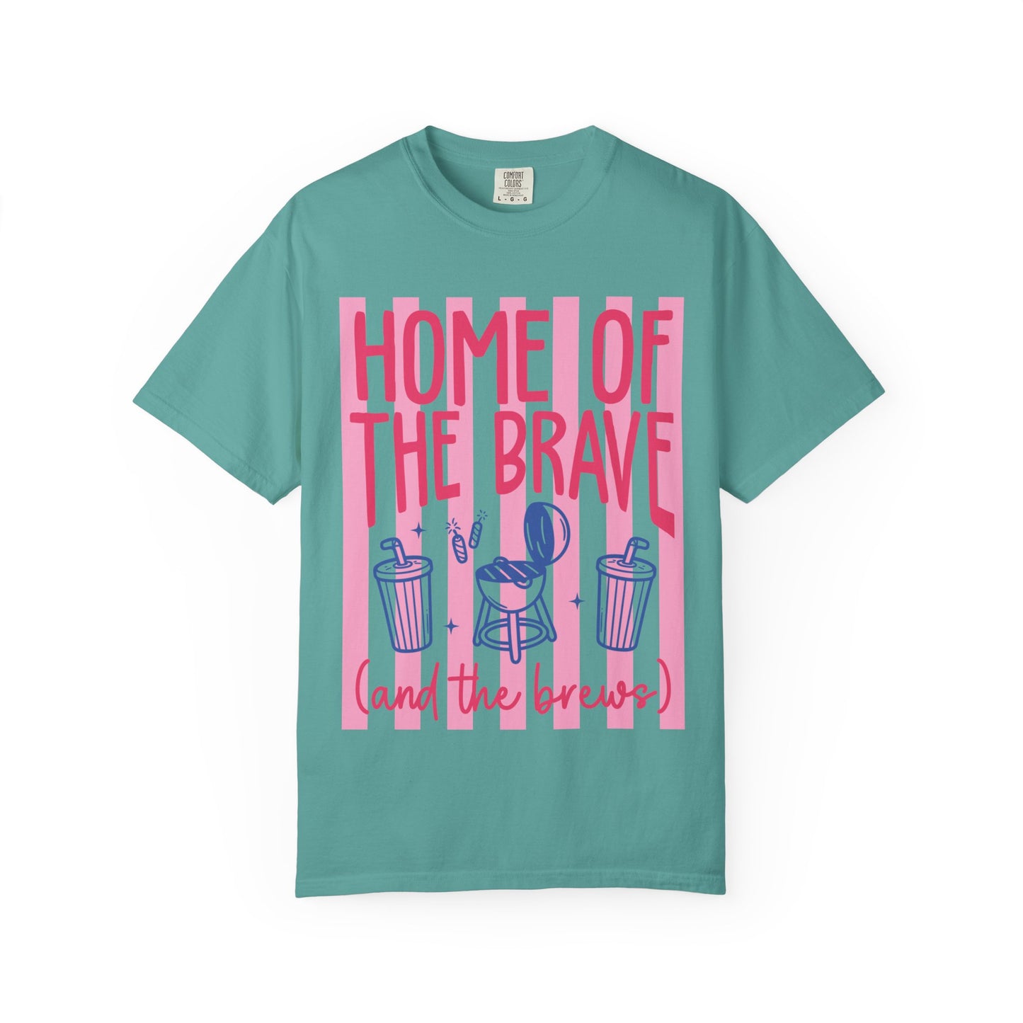 T-Shirt — “Home of the Brave (and the Brews)” Patriotic Coffee & Beer Graphic Tee
