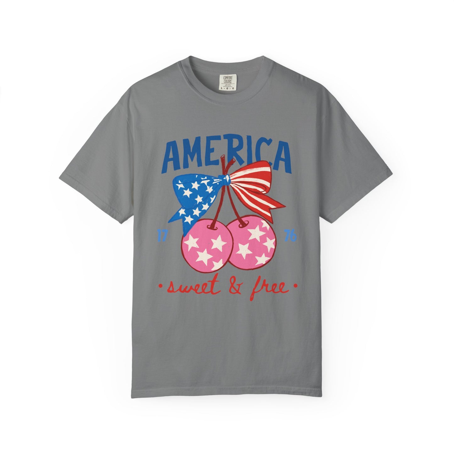America Sweet & Free T-Shirt — Patriotic Cherry Graphic Tee
