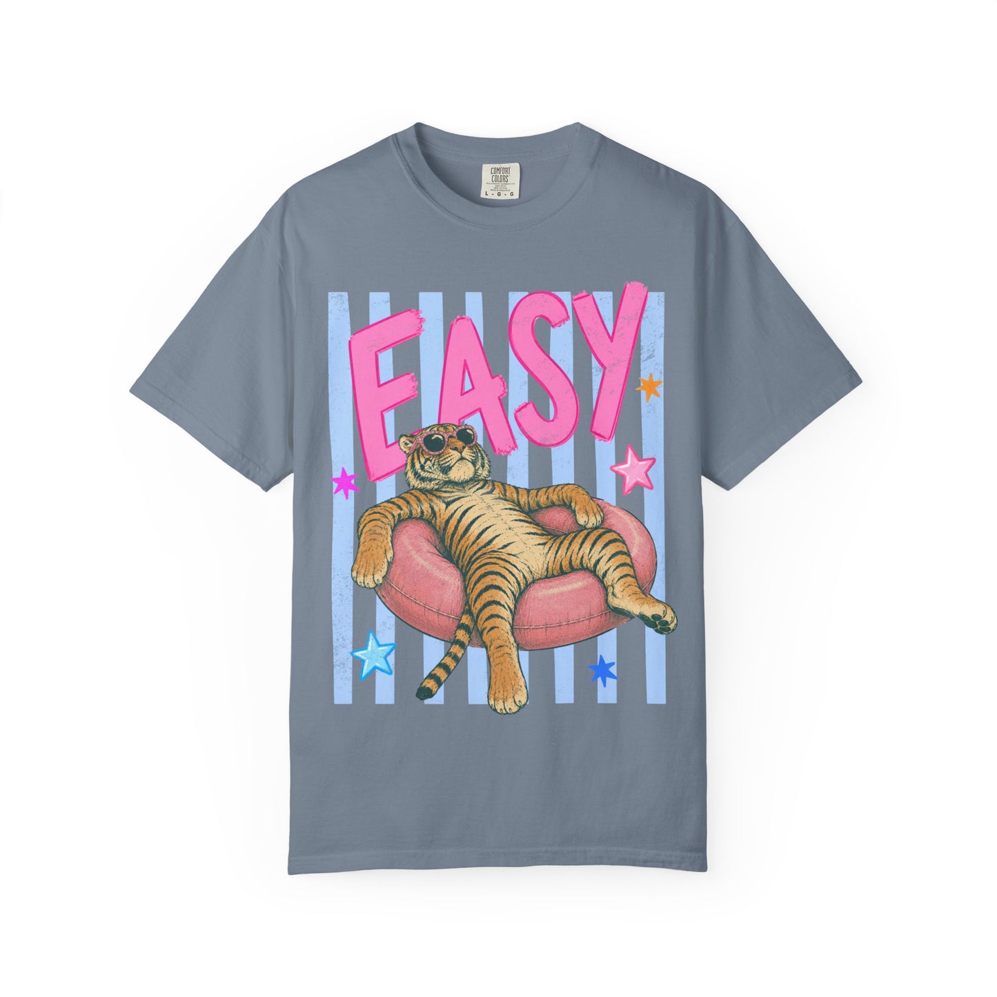 Easy Tiger T-Shirt — Relaxed Graphic Tee with 'EASY' Lounge Cat Design