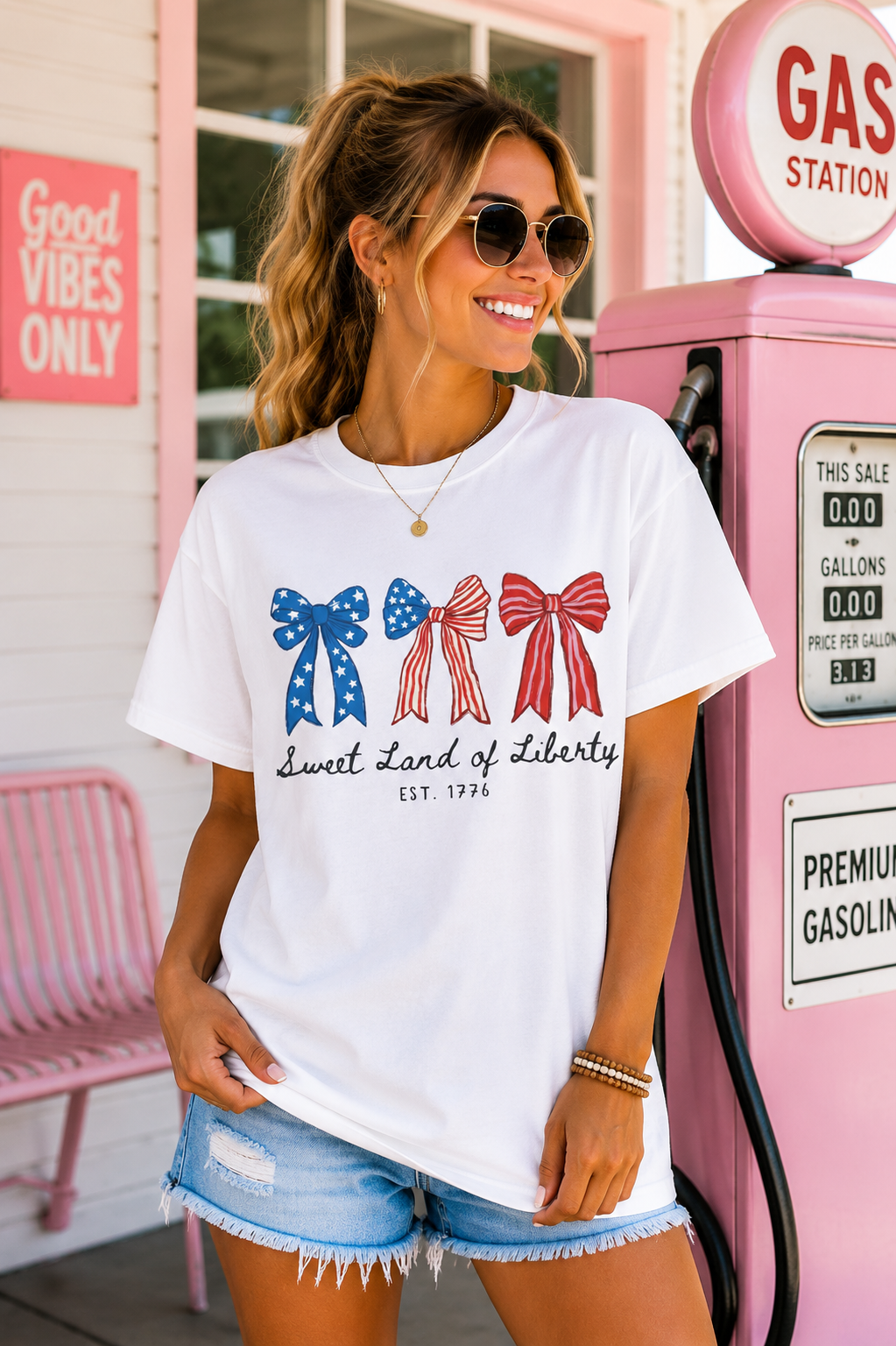 Patriotic Bows T-Shirt — "Sweet Land of Liberty" 4th of July Tee