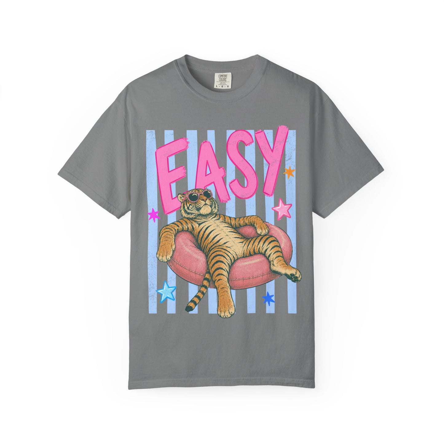 Easy Tiger T-Shirt — Relaxed Graphic Tee with 'EASY' Lounge Cat Design