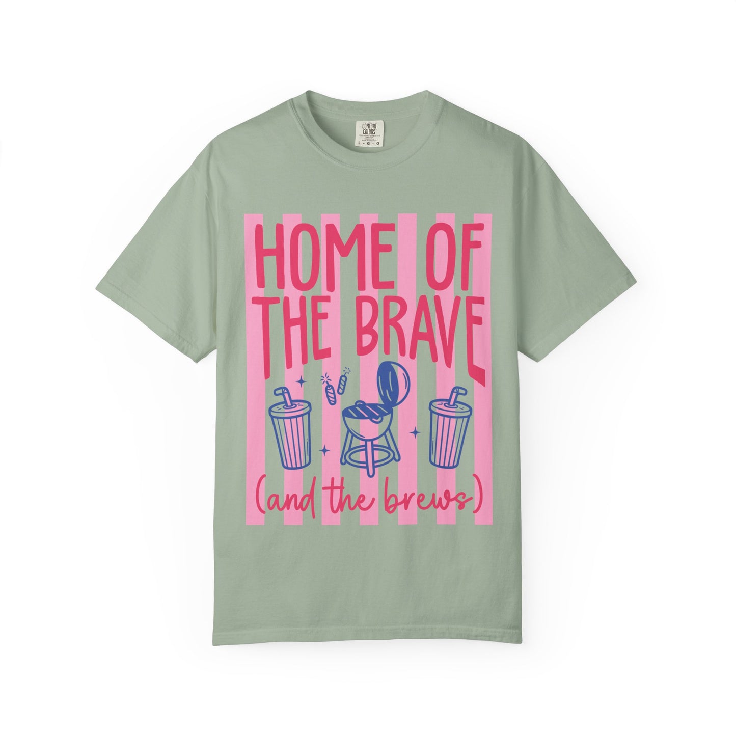 T-Shirt — “Home of the Brave (and the Brews)” Patriotic Coffee & Beer Graphic Tee