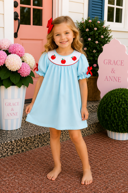 Blue Apple Embroidered Dress