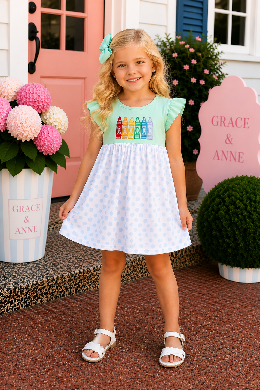 Mint Crayon Applique Dot Dress