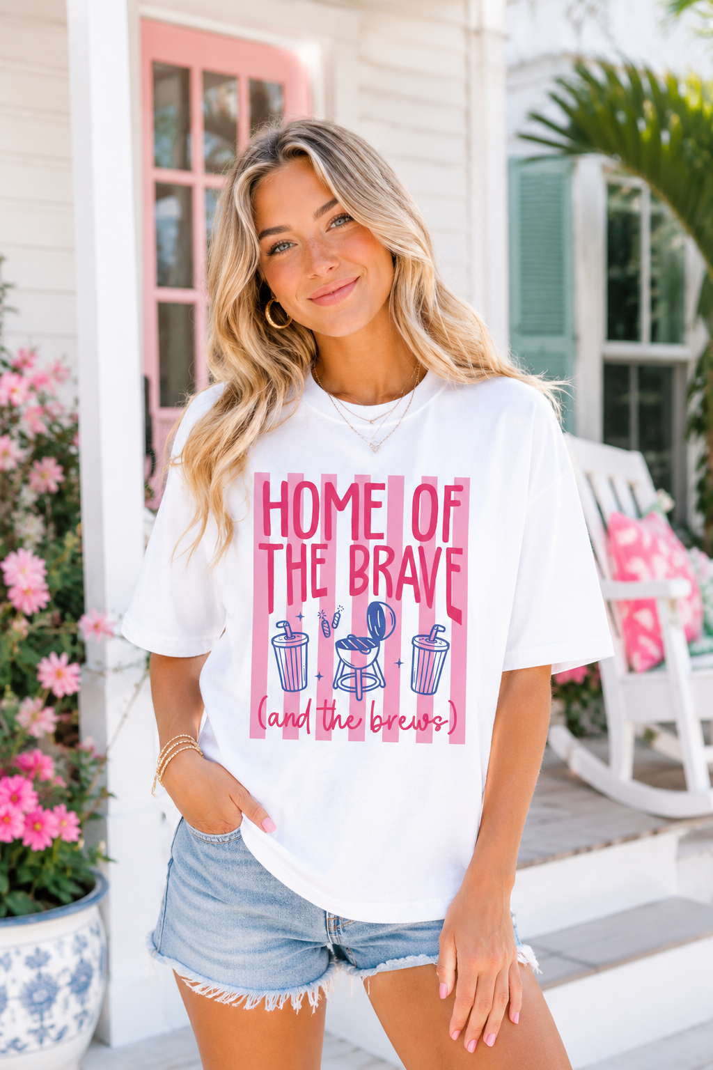 T-Shirt — “Home of the Brave (and the Brews)” Patriotic Coffee & Beer Graphic Tee