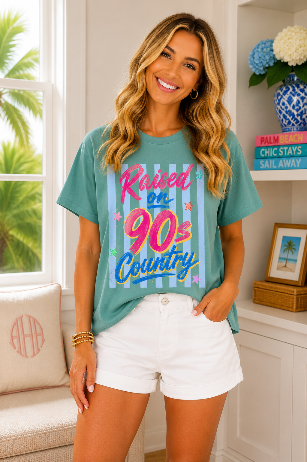 T-Shirt — "Raised on 90s Country" Retro Neon Graphic Tee