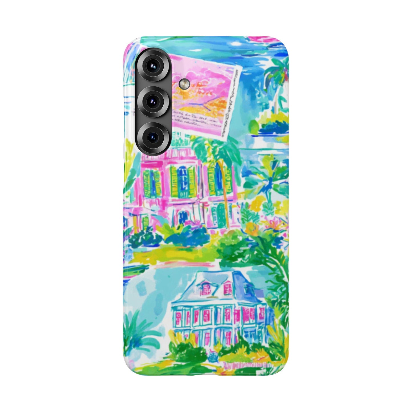 Tropical Pastel Beach Houses Print - PHONE CASE