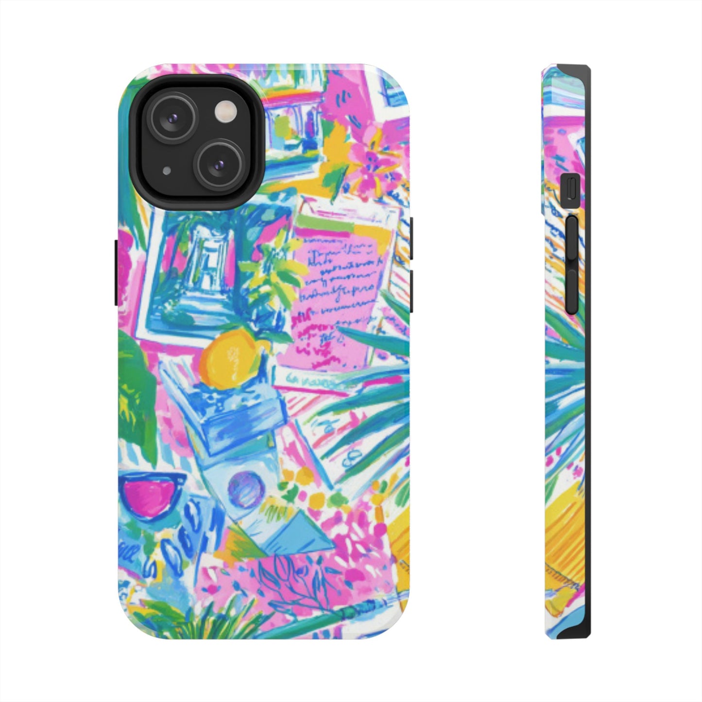 Tough Phone Case — Colorful Tropical Desk Pattern