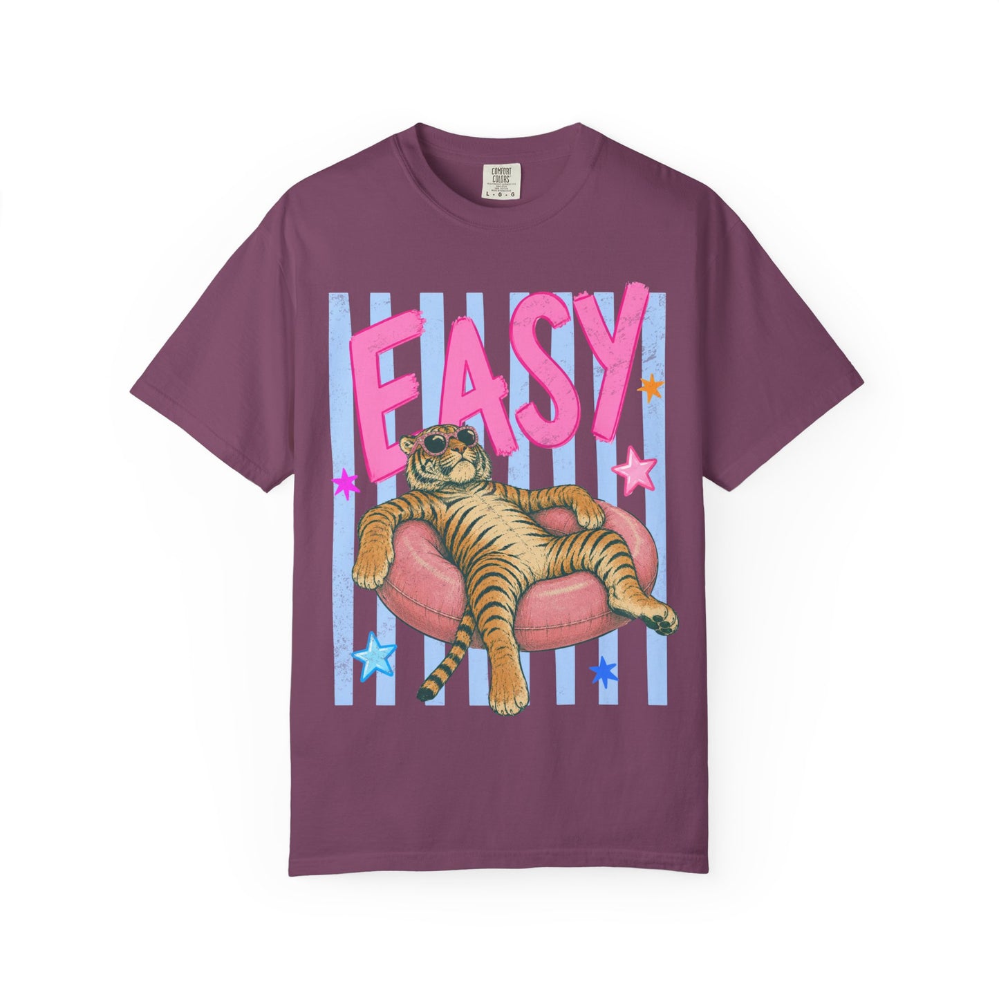 Easy Tiger T-Shirt — Relaxed Graphic Tee with 'EASY' Lounge Cat Design