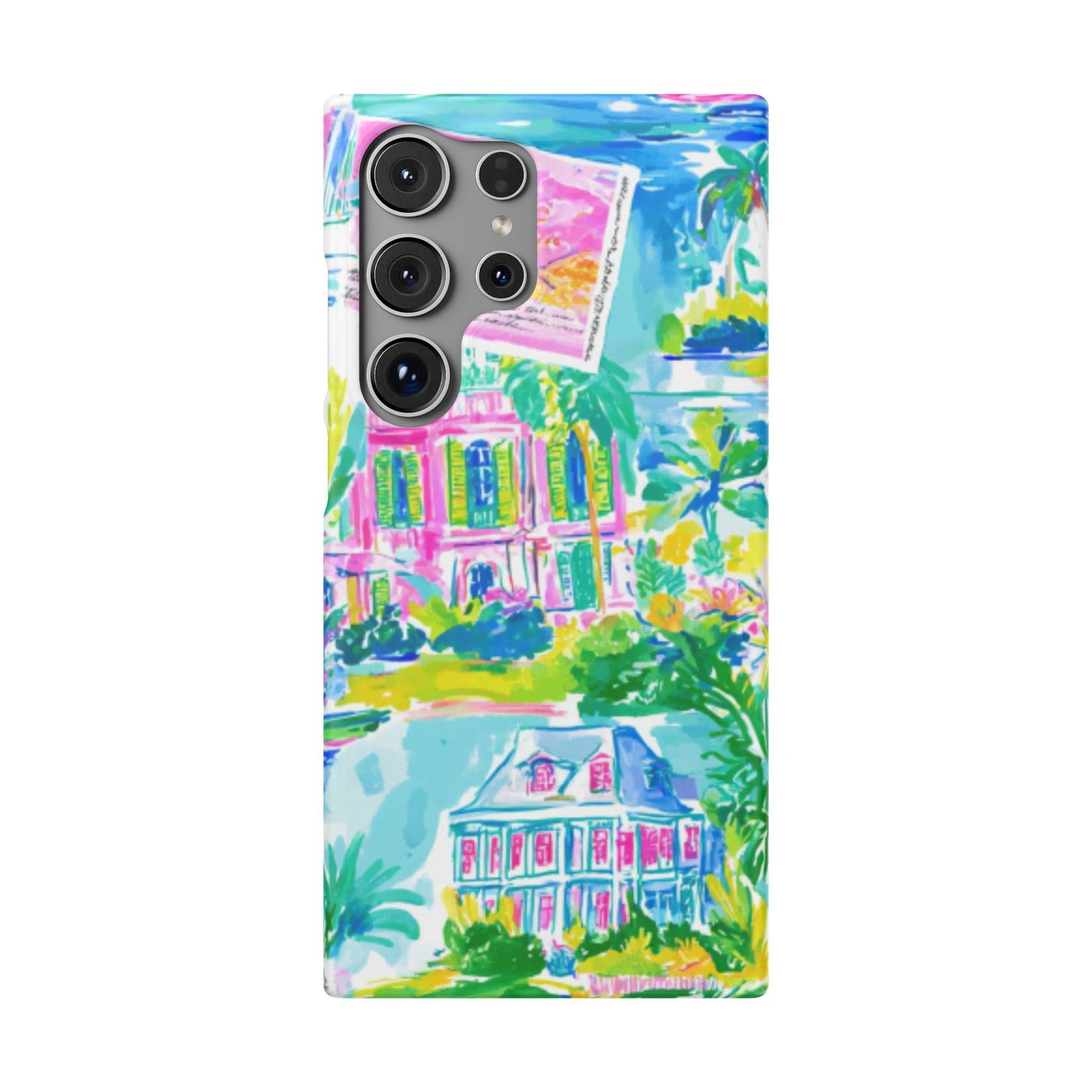Tropical Pastel Beach Houses Print - PHONE CASE