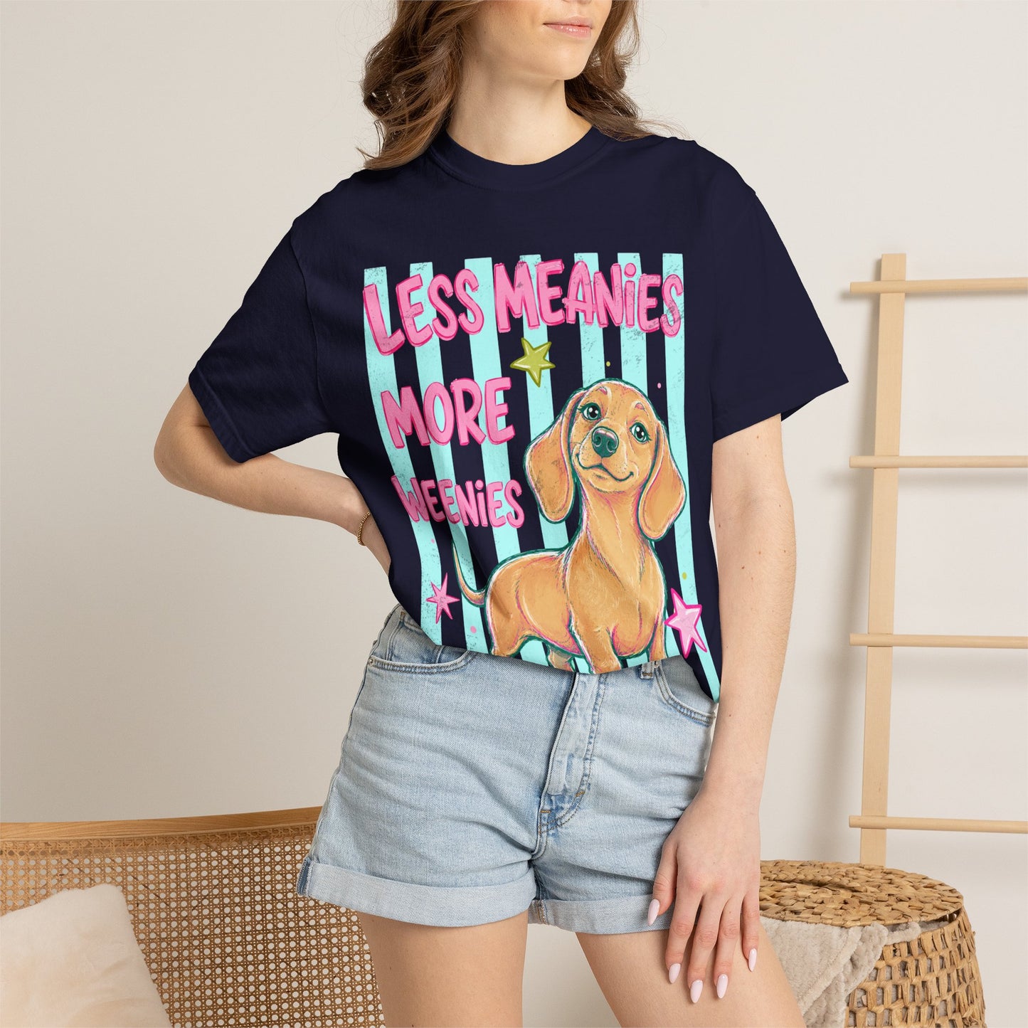 Dachshund Graphic T-Shirt — "Less Meanies More Weenies" Cute Dog Tee