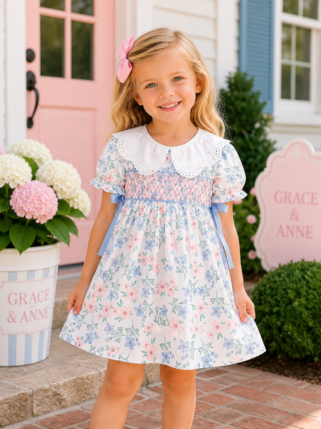 Blue Floral Smocked Dress
