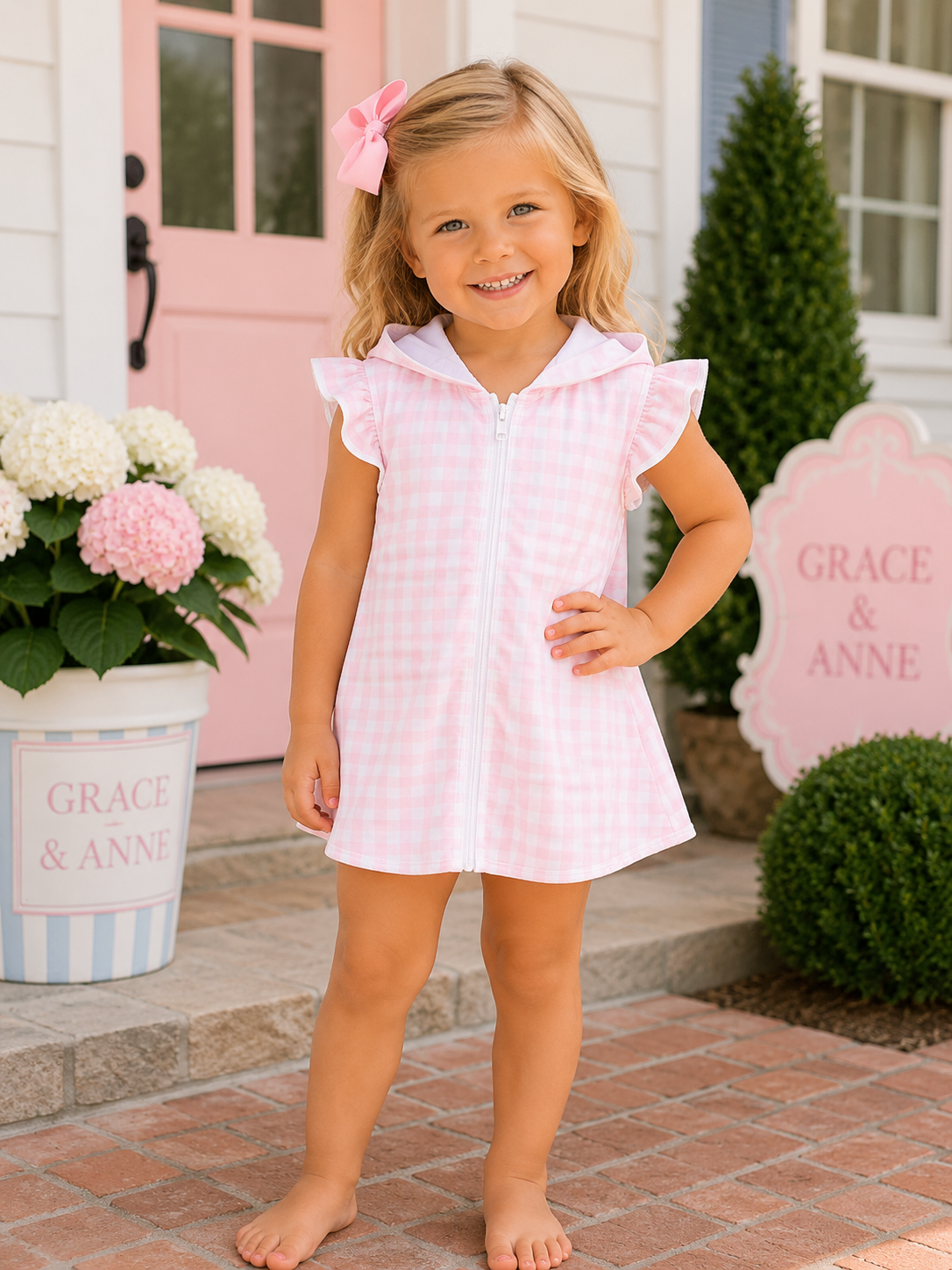Pink Plaid UPF Swim Coverup