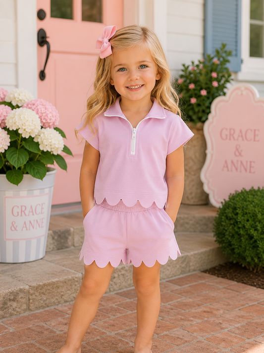 Pink Scalloped Polo Set