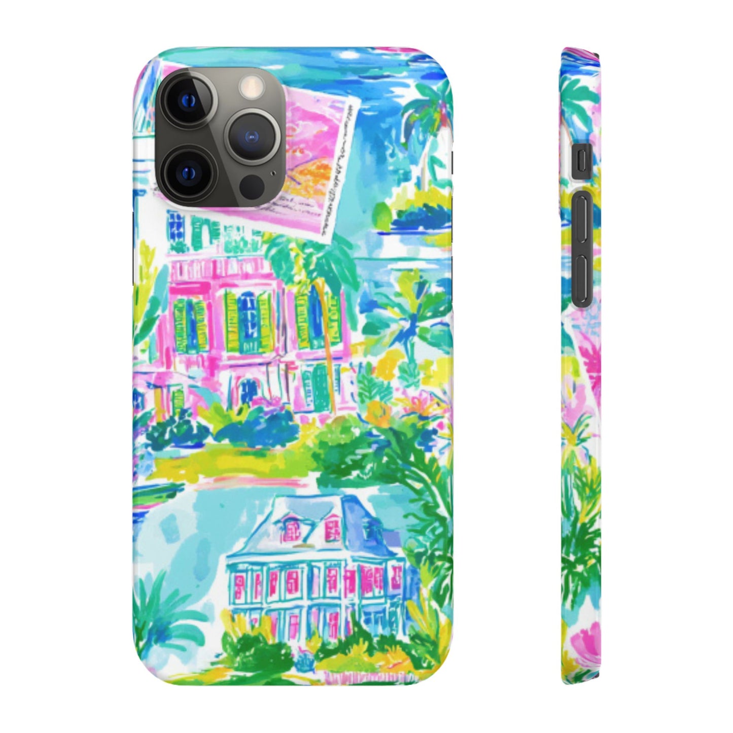 Tropical Pastel Beach Houses Print - PHONE CASE