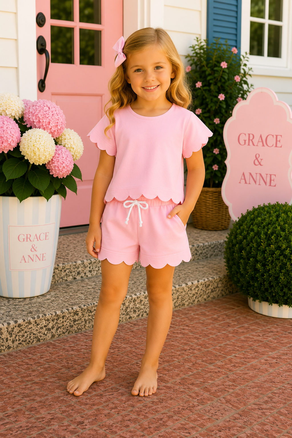 Pink Scalloped Shorts Set