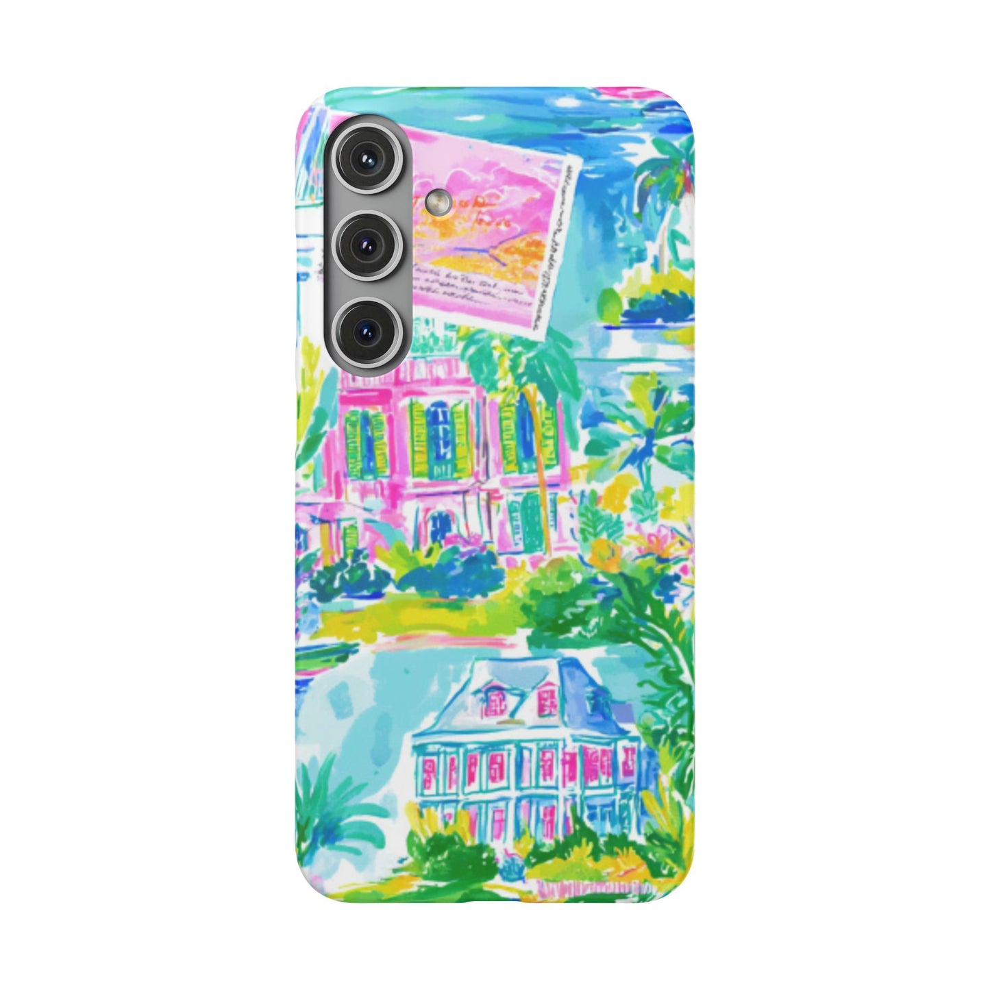 Tropical Pastel Beach Houses Print - PHONE CASE