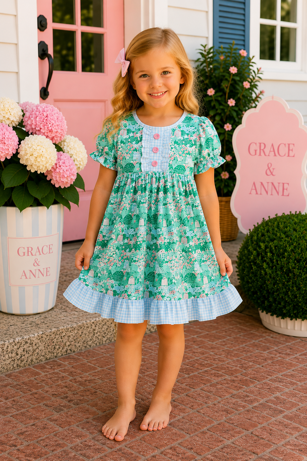 Green house floral Ruffle Dress
