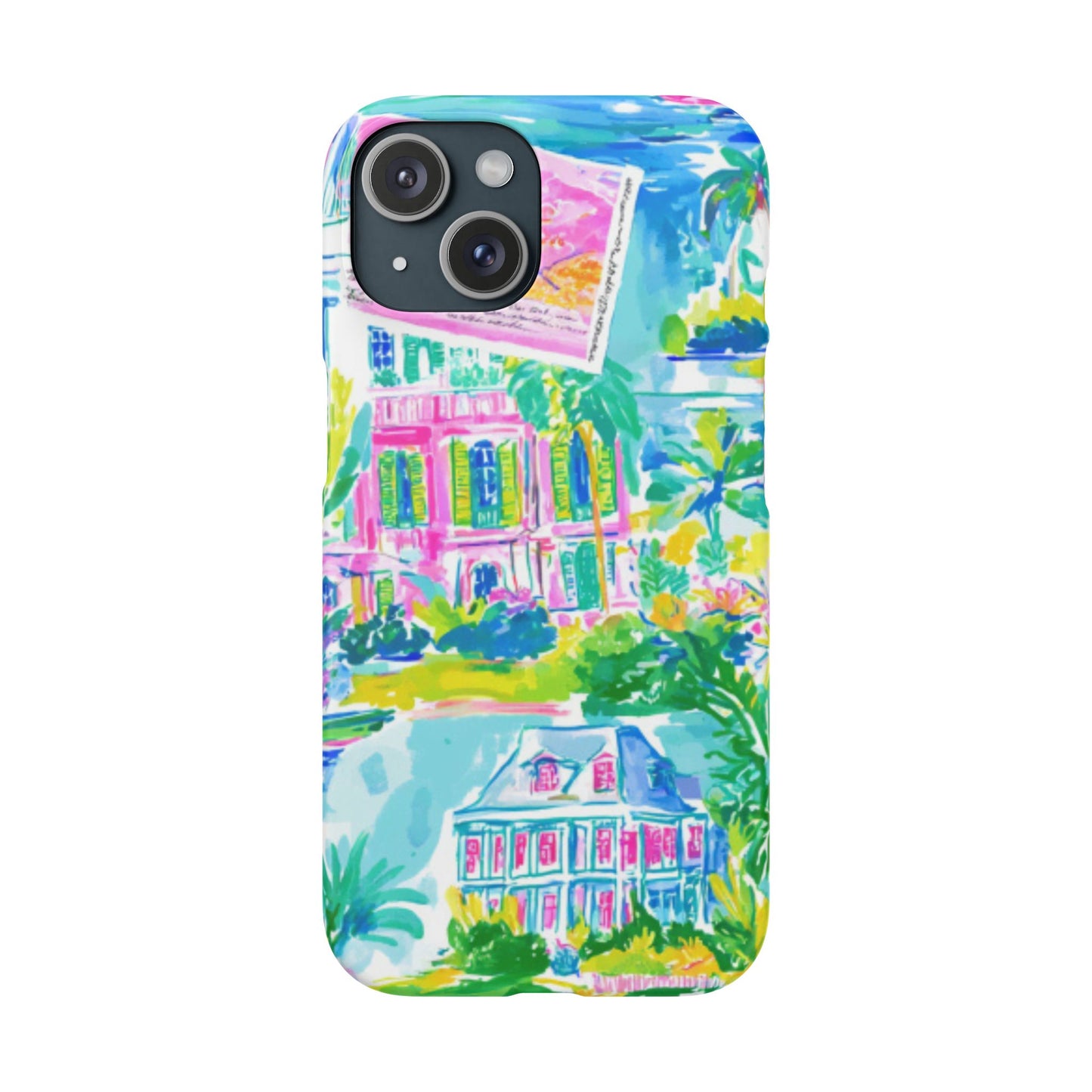 Tropical Pastel Beach Houses Print - PHONE CASE