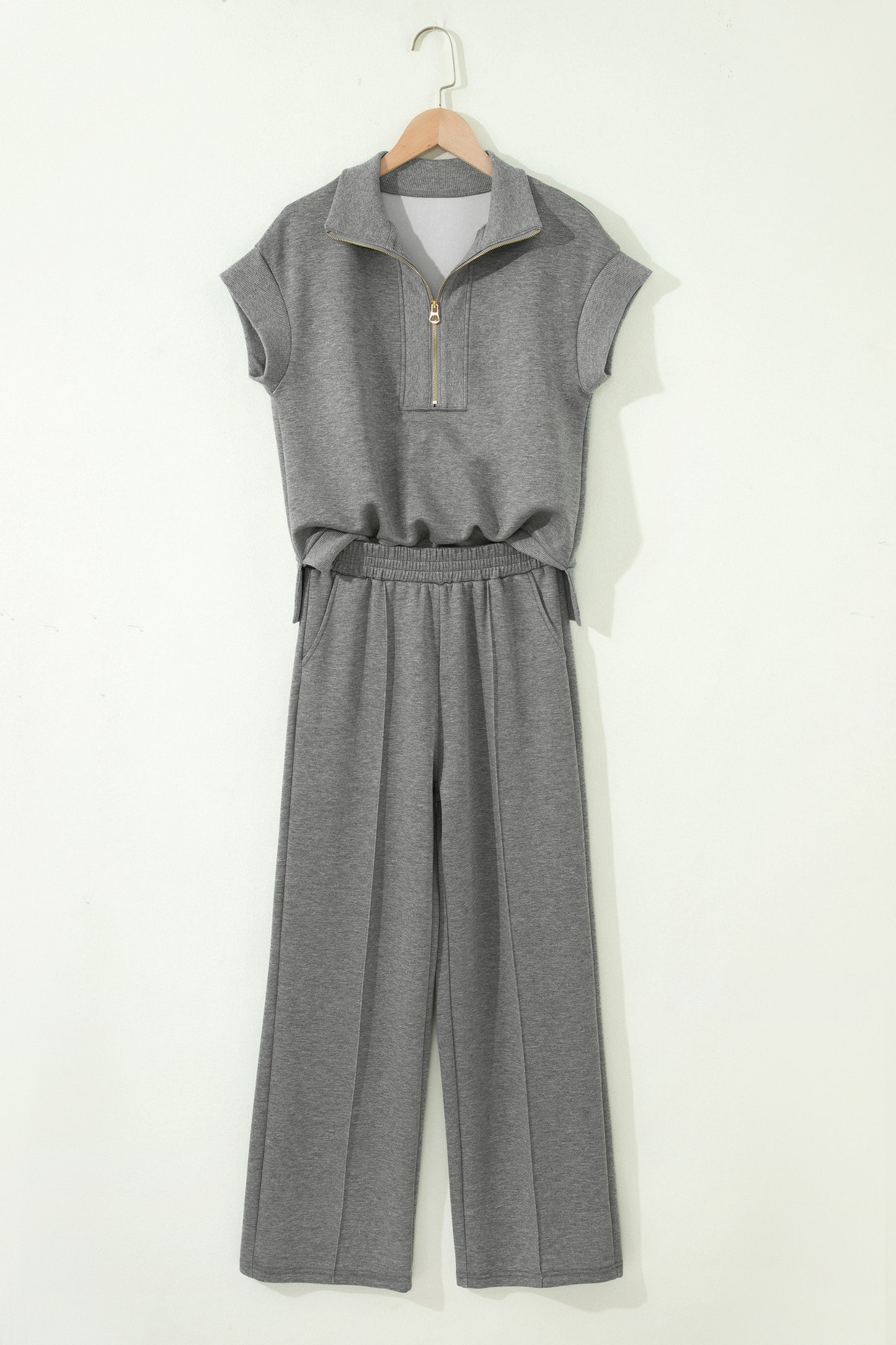 Light Grey Half Zip Polo Tee Casual Pant Set
