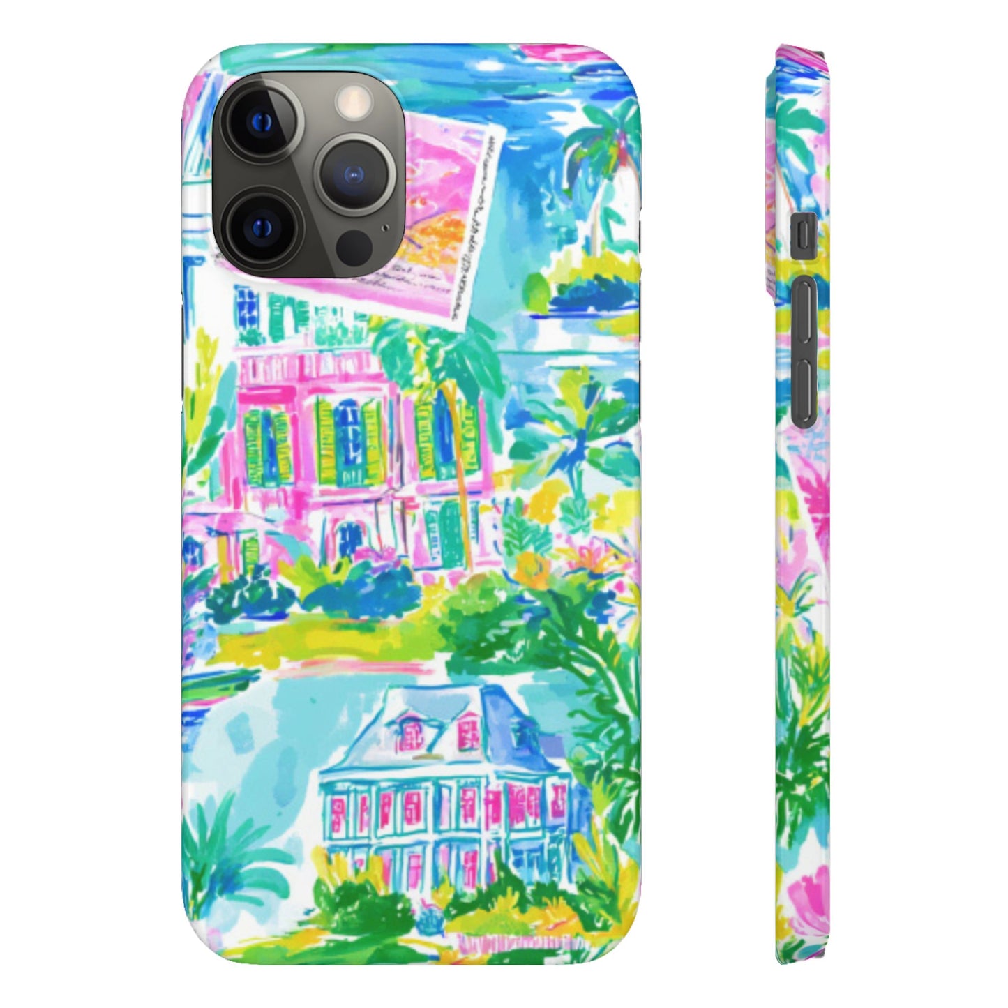 Tropical Pastel Beach Houses Print - PHONE CASE